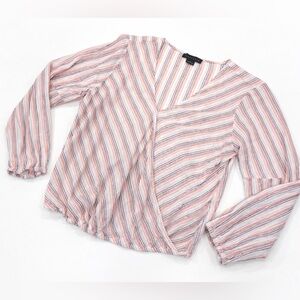 Sanctuary Striped Wrap Blouse Boho Lightweight Top Size M White Orange